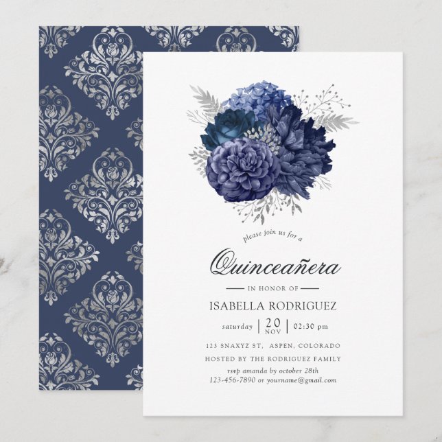 Invitación Rosa Vintage Quinceañera (Anverso / Reverso)
