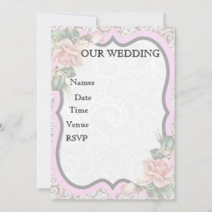 Invitación Rosa Vintage y marco de encaje - Floral rosa suave