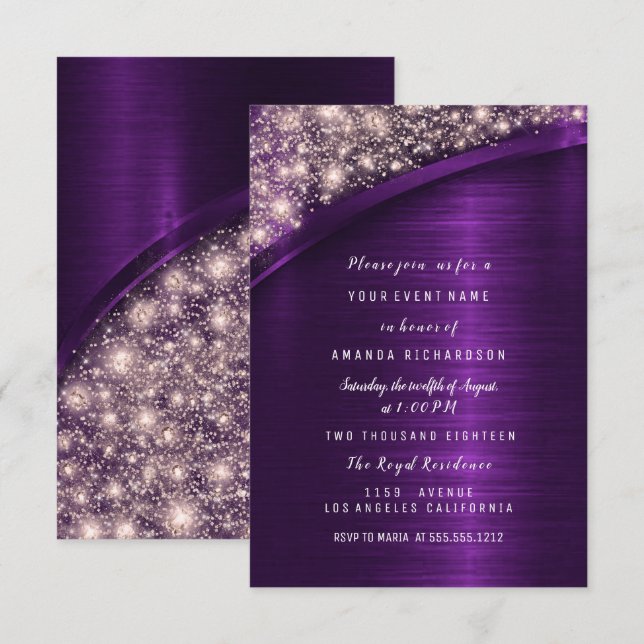 Invitación Rosa Violet Purpurina Bridal Shower Birthday Sweet (Anverso / Reverso)