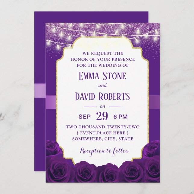 Invitación Rosa violeta morado moderno flor elegante matrimon (Anverso / Reverso)