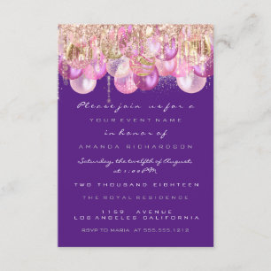 Invitación Rosa Violeta Nupcial Sweet 16 con gotas de purpuri