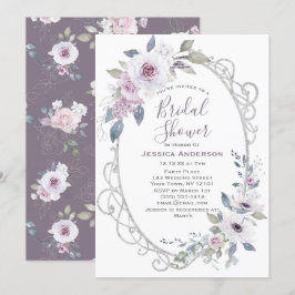 Invitación Rosa violeta vintage Silver Bridal Shower