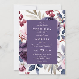 Invitación Rosa violeta y turbio boda de acuarela floral