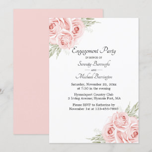 Invitación Rosa Watercolor Pink Floral Engagement Party Invi