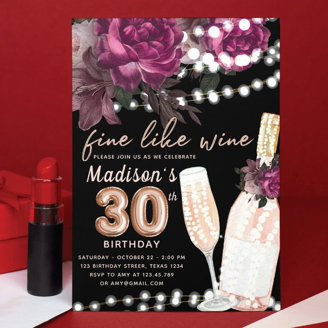 Invitación Rosa Wine Luxury 30 cumpleaños (Subido por el creador)