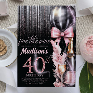 Invitación Rosa Wine Luxury 40 Adultos Cumpleaños