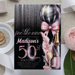 Invitación Rosa Wine Luxury 50 Adultos cumpleaños