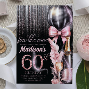 Invitación Rosa Wine Luxury 60 Adultos Cumpleaños