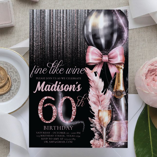Invitación Rosa Wine Luxury 60 Adultos Cumpleaños (Subido por el creador)