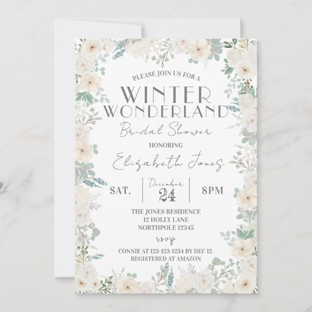 Invitación Rosa Winter Wonderland Bridal Shower (Anverso)