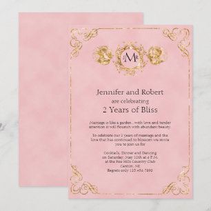 Invitación Rosa y Algodón Dorado 2º Aniversario de Bodas