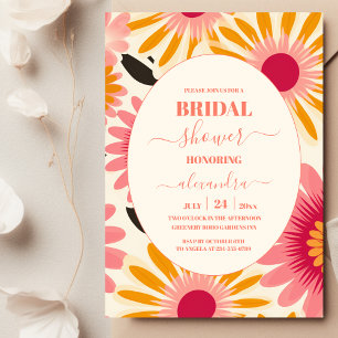 Invitación Rosa y Amarillo Moderno Floral Retro Nupcial