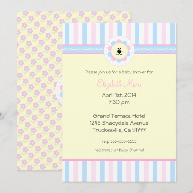 Invitación Rosa y Azul-Baby Shower- (Anverso / Reverso)