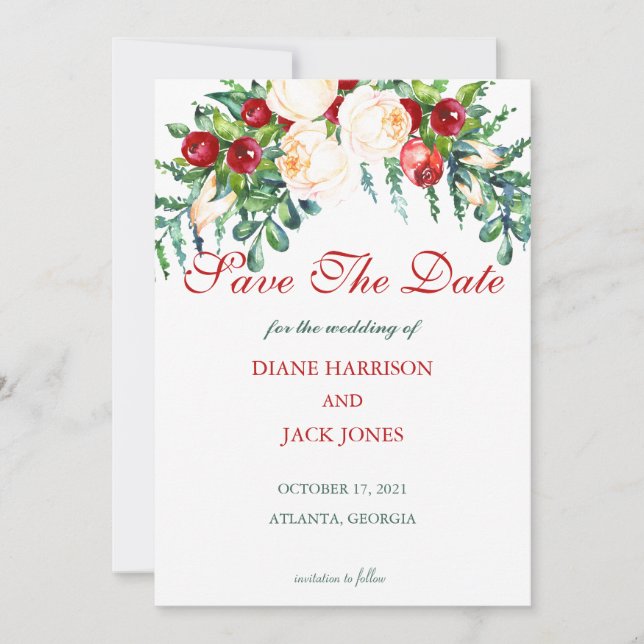 Invitación Rosa y Berry Watercolor Stems Boda (Anverso)