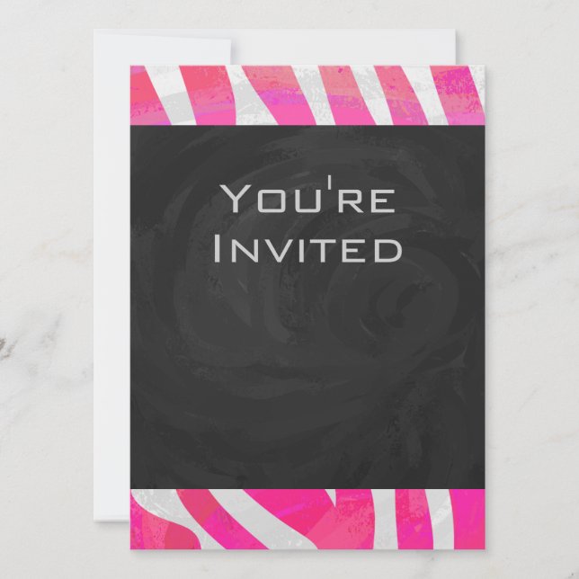 Invitación Rosa y blanco caluroso de cebra con monograma (Anverso)