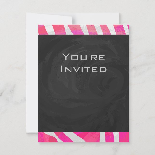 Invitación Rosa y blanco caluroso de cebra con monograma (Anverso)