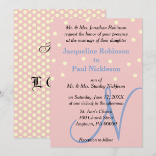 Invitación Rosa y Boda de Monograma Azul puntos Polka