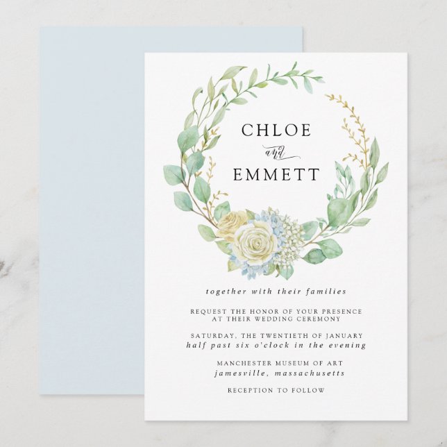 Invitación Rosa y Boda Floral de Hydrangea (Anverso / Reverso)