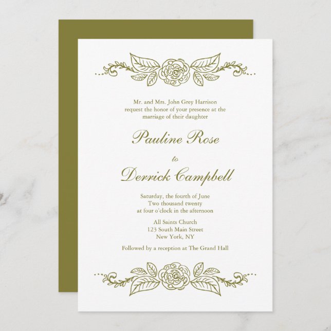 Invitación Rosa y Boda verde de los folletos (Anverso / Reverso)