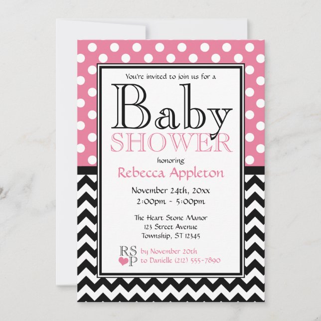 Invitación Rosa y Chevron Baby Shower del lunar (Anverso)