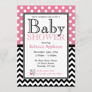 Invitación Rosa y Chevron Baby Shower del lunar