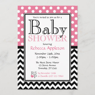 Invitación Rosa y Chevron Baby Shower del lunar