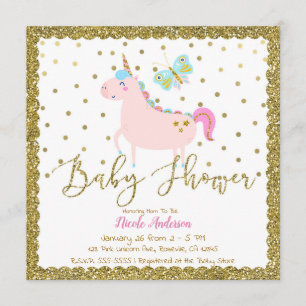 Invitación Rosa y chicas Baby Shower del unicornio del