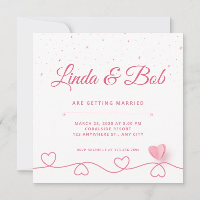 Invitación Rosa Y Corazón Polvorientos (Anverso)