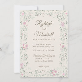 Invitación Rosa y Crema Rosa y Verdor Moderno Elegante