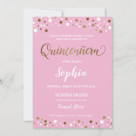 Invitación Rosa y cumpleaños de Quinceanera del confeti del