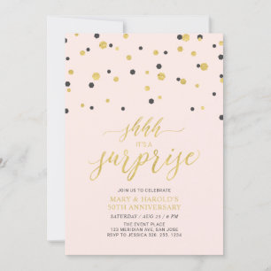 Invitación Rosa y dorado   50º aniversario de bodas sorpresa