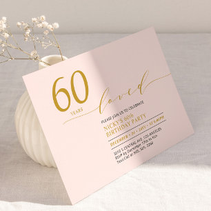 Invitación Rosa y dorado   60 años amados Cumpleaños 60