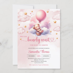 Invitación Rosa y dorado aguardan la ducha chica de osito de 