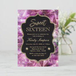 Invitación Rosa y Dorado Cristal Galaxia de Medianoche Cumple