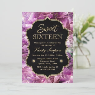 Invitación Rosa y Dorado Cristal Galaxia de Medianoche Cumple