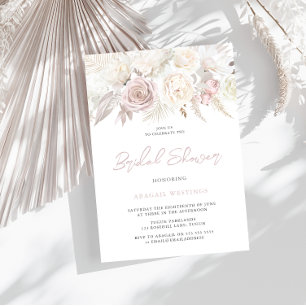 Invitación Rosa y ducha marfileña floral dorada