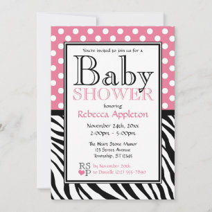 Invitación Rosa y estampado de zebra Baby Shower del lunar