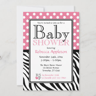 Invitación Rosa y estampado de zebra Baby Shower del lunar