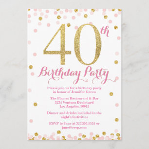Invitación Rosa y fiesta de cumpleaños del purpurina del oro