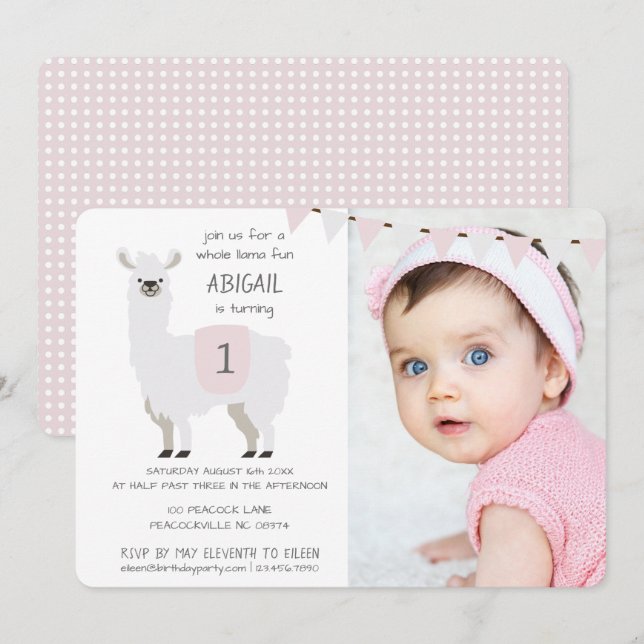 Invitación Rosa y fiesta de cumpleaños linda de marfil de los (Anverso / Reverso)