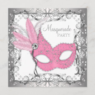 Invitación Rosa y fiesta gris de la mascarada