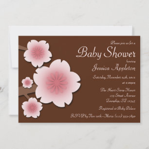 Invitación Rosa y flor de cerezo Baby Shower de Brown