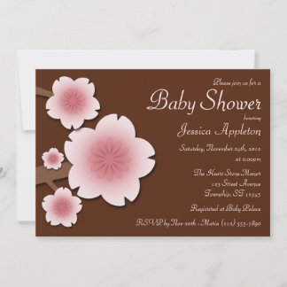 Invitación Rosa y flor de cerezo Baby Shower de Brown