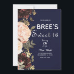Invitación Rosa y granate floral verde azul marino Dulces 16<br><div class="desc">personalizar para cualquier evento</div>