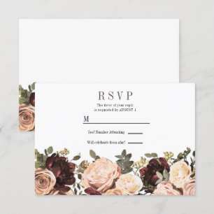 Invitación Rosa y Marrón Floral Vegetación Hojas Bodas RSVP