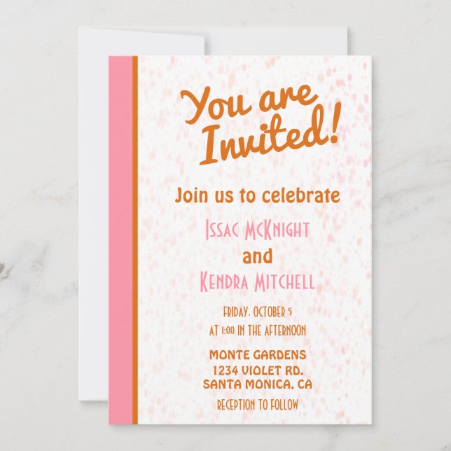 Invitación Rosa y Naranja Minimalista moderno (Anverso)
