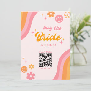 Invitación Rosa y Naranja retro compran una bebida a la novia