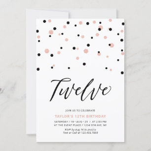Invitación Rosa y negro Chica de oro 12ª fiesta de cumpleaños