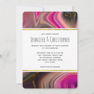 Invitación Rosa y negro con Boda Resumen de Swirls Gold