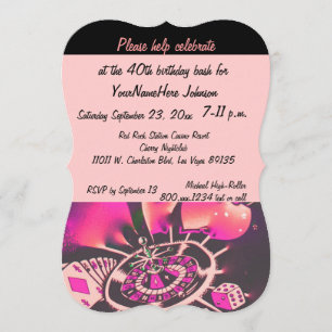 Invitación Rosa y negro de la fiesta de cumpleaños del casino